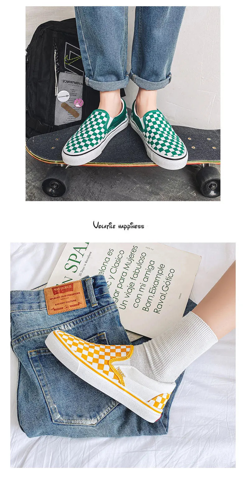 Children Spring Autumn Canvas Shoes Girls One Foot Slip on Shoes Kid Shoes Boys Soft Soled Comfortable Checkerboard Casual Shoes