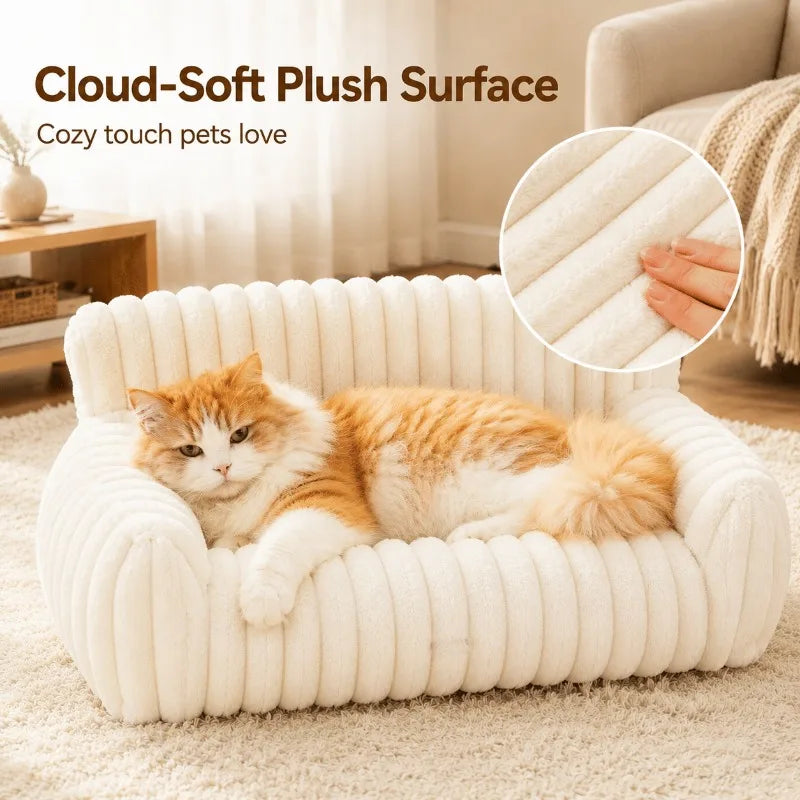 Soft plush cat couch by I YAN featuring a cozy, fluffy pet bed with removable washable cover perfect for indoor cats.
