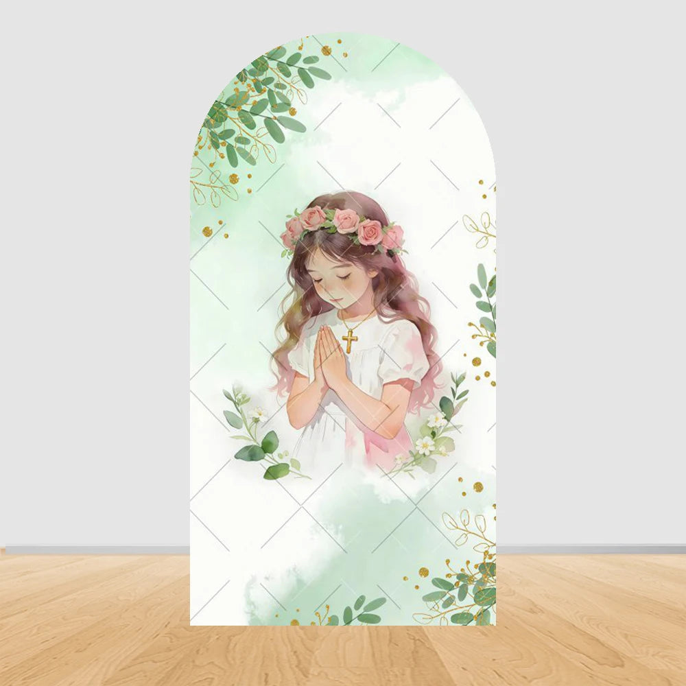 Mi Primera Comunión Arch Backdrop Boys Girls Baptism Flower God Bless Holy Cross Dove Baby Shower Christening Party Background