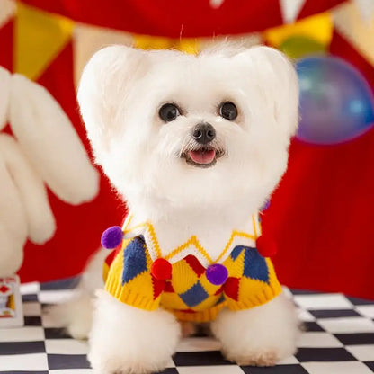 Clown Dog Costume with Hat – Funny Holiday Pet Sweater Outfit