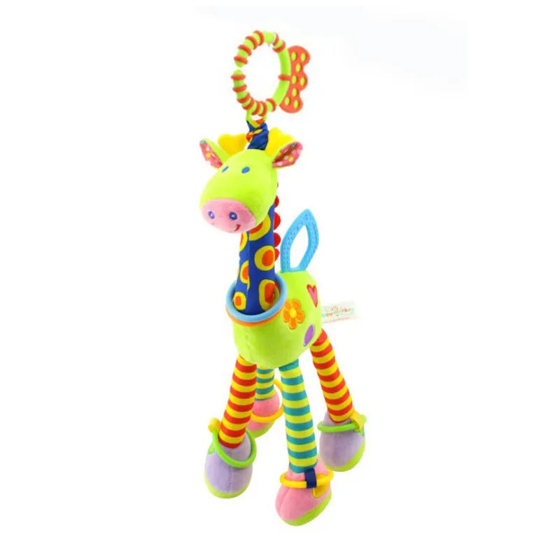 Soft plush giraffe and zebra handbells with rattles and teether, ideal infant baby development toys by I YAN