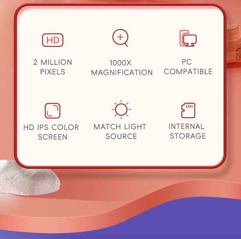 Kids Microscope 8 LED Light 1000x Magnifying Handheld Digital Microscope Adjustable Focus Telescope for Christmas Birthday Gift