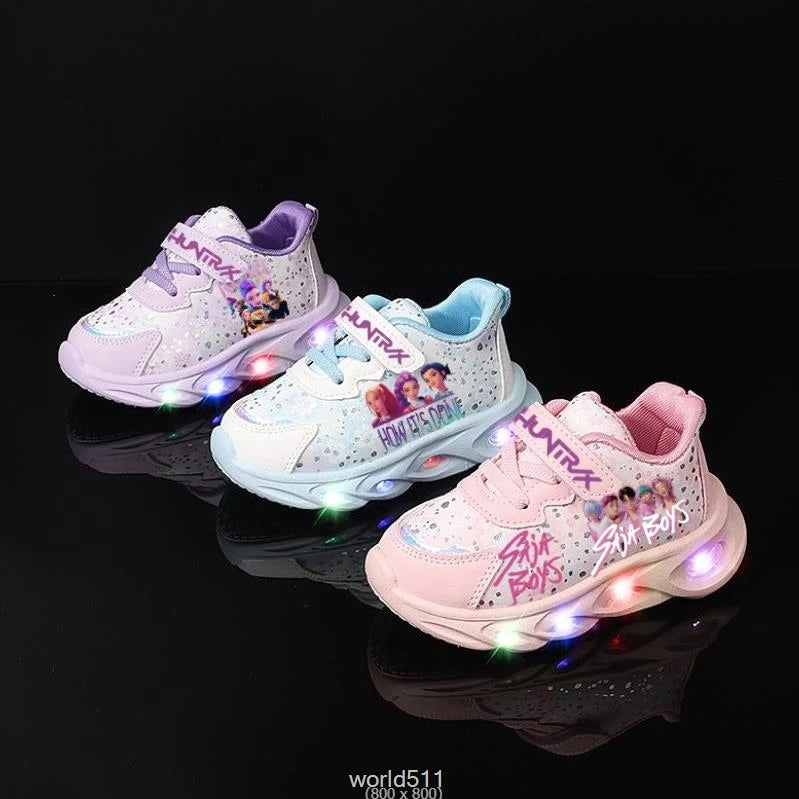 Children's LED Shoes Kpop Demon Hunter Light Up Sneakers Kids Mesh LED Shoes Flashing Lights Toddler Cartoon Sports Shoes Girls