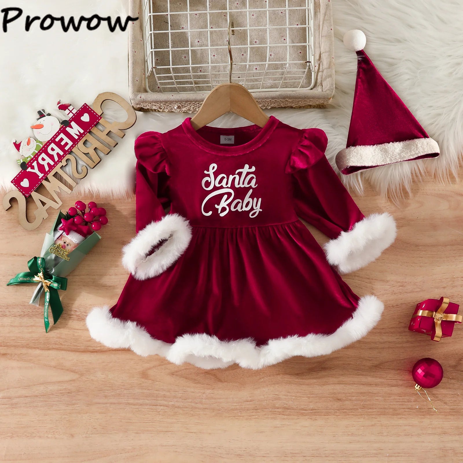 Baby New Year Dresses Girls Letter"Santa Baby" Velvet Christmas Bodysuit Dress For Girls Newborn My First Christmas Baby Costume
