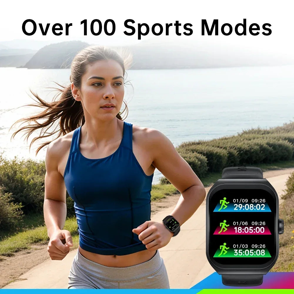 KUMI KU7 Smart Watch 1.96" AMOLED AI Voice Assistant Bluetooth Call NFC IP68 Waterproof SOS Heart Rate SpO2 Fitness