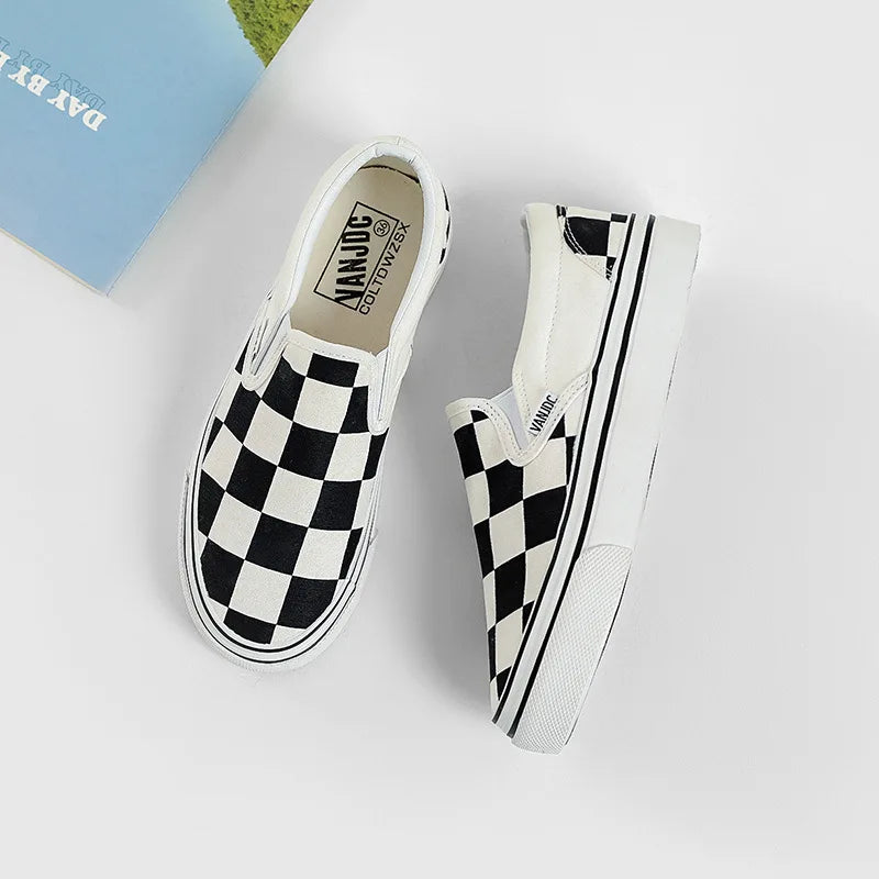 Children Spring Autumn Canvas Shoes Girls One Foot Slip on Shoes Kid Shoes Boys Soft Soled Comfortable Checkerboard Casual Shoes