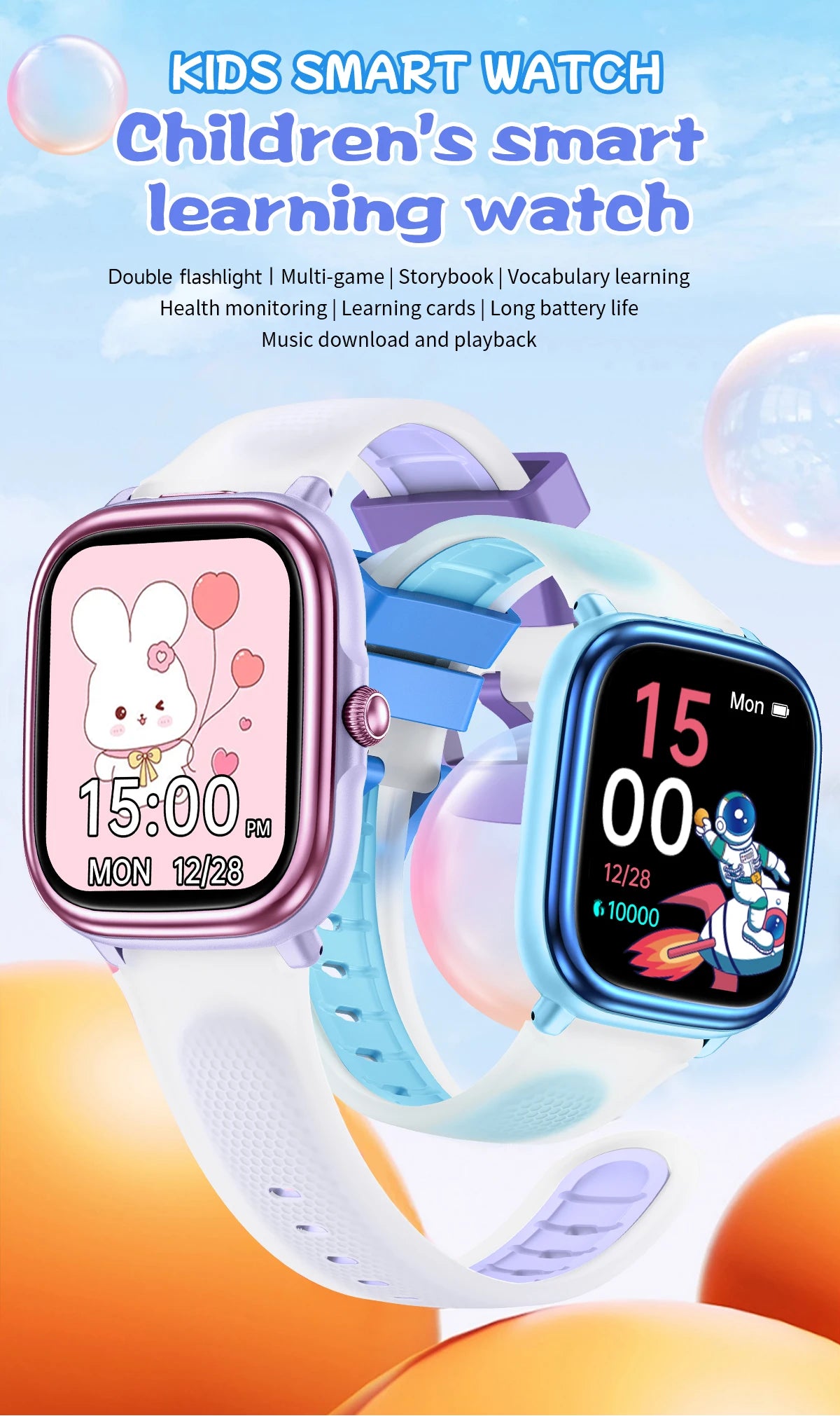 2026 Children's Smart Watch Multiple Learning Modes – Early Education Health Monitor LED Flashlight IP68 Waterproof - I YAN