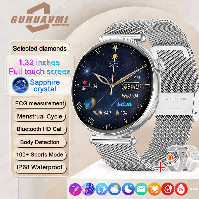 NEW 1.32inch Women Smartwatch AMOLED Screen ECG Sport Watch Blood Pressure Micro physical examination AI dial Health Smart Watch