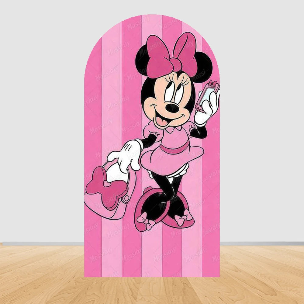 Pink Minnie Arch Background Cover Custom Dot Bow Minnie Photography Backdrop Girl Birthday Party Decoration Portrait Photo Props