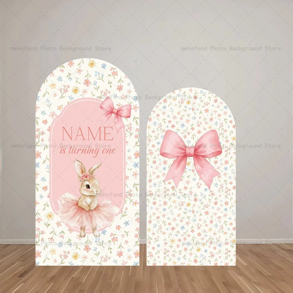 Mehofond Arch Backdrop Customized Name Sweet Gentle Cute Rabbit Bow Shower Birthday Party Decor Studio Photography Background