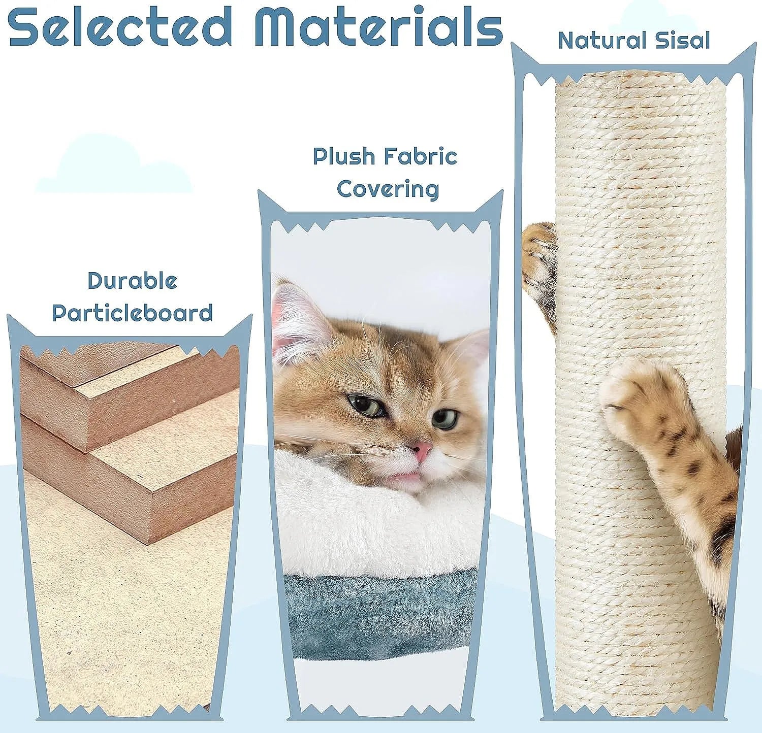 61in Ocean Cat Tree Tower with Shark Mouth Nest, Fish Platform, Sisal Posts, Plush Bed