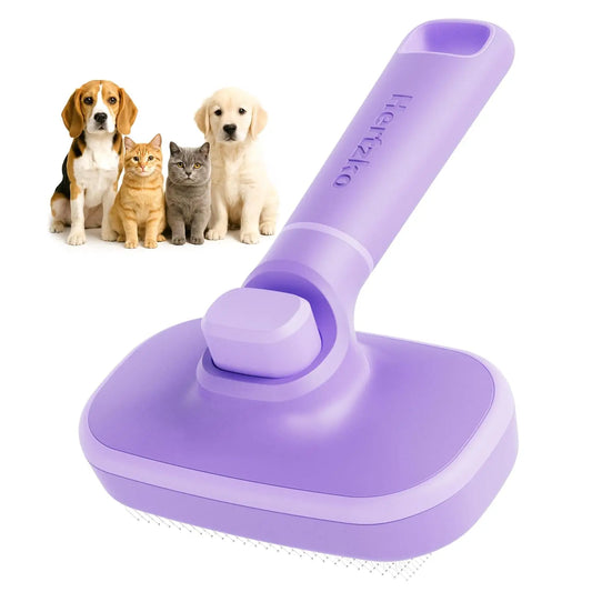 I YAN self-cleaning slicker brush for dogs and cats with retractable bristles, ideal for shedding long and short hair.