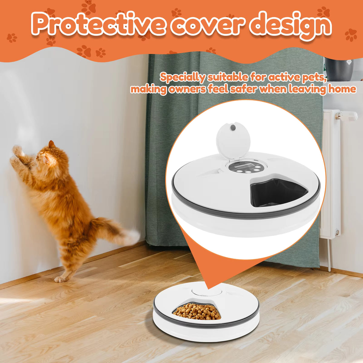 6-Meal Automatic Pet Feeder with Voice Recorder & Digital Timer Dry Wet Food Compatible for Dogs Cats
