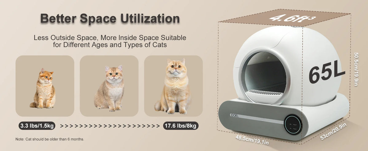 65L Large Capacity with Ion Odor Elimination & 2.4G WiFi APP Remote Control for Large Cats