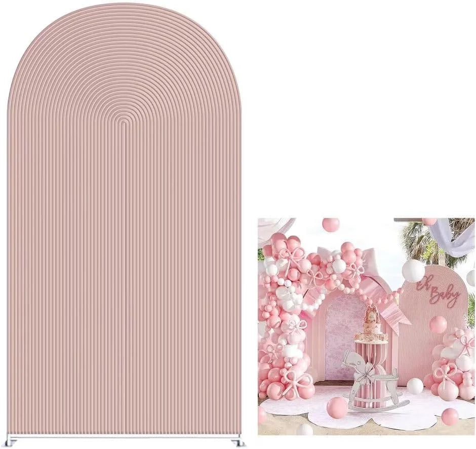 Mehofond Custom 2-Sided Pink Floral Pattern Stripe Girls Birthday Party Baby Shower Covers Chiara Arch Background Decor Backdrop