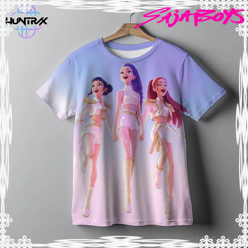 2026 New Girls KPOP Print Short Sleeve T-Shirt Cute Cartoon Graphic Tee Kids Summer 3D Printed Breathable Comfortable Casual Top