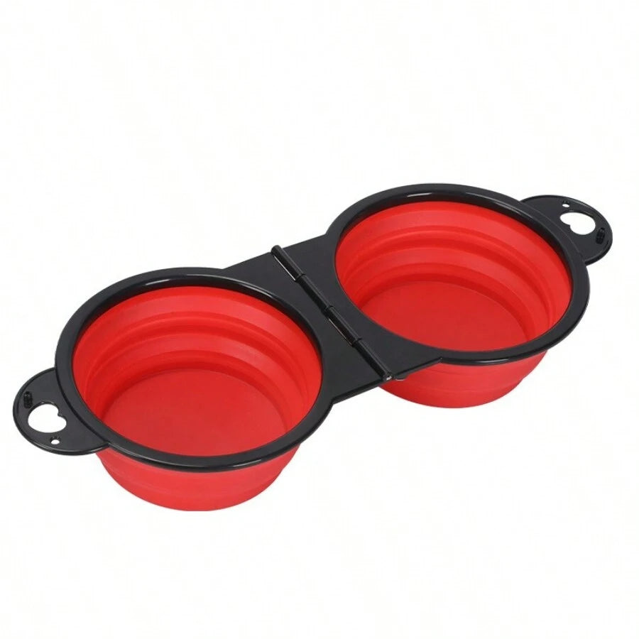 I YAN 2-in-1 foldable travel dog and cat feeding bowl with dual water and food sections, portable outdoor pet water bowl