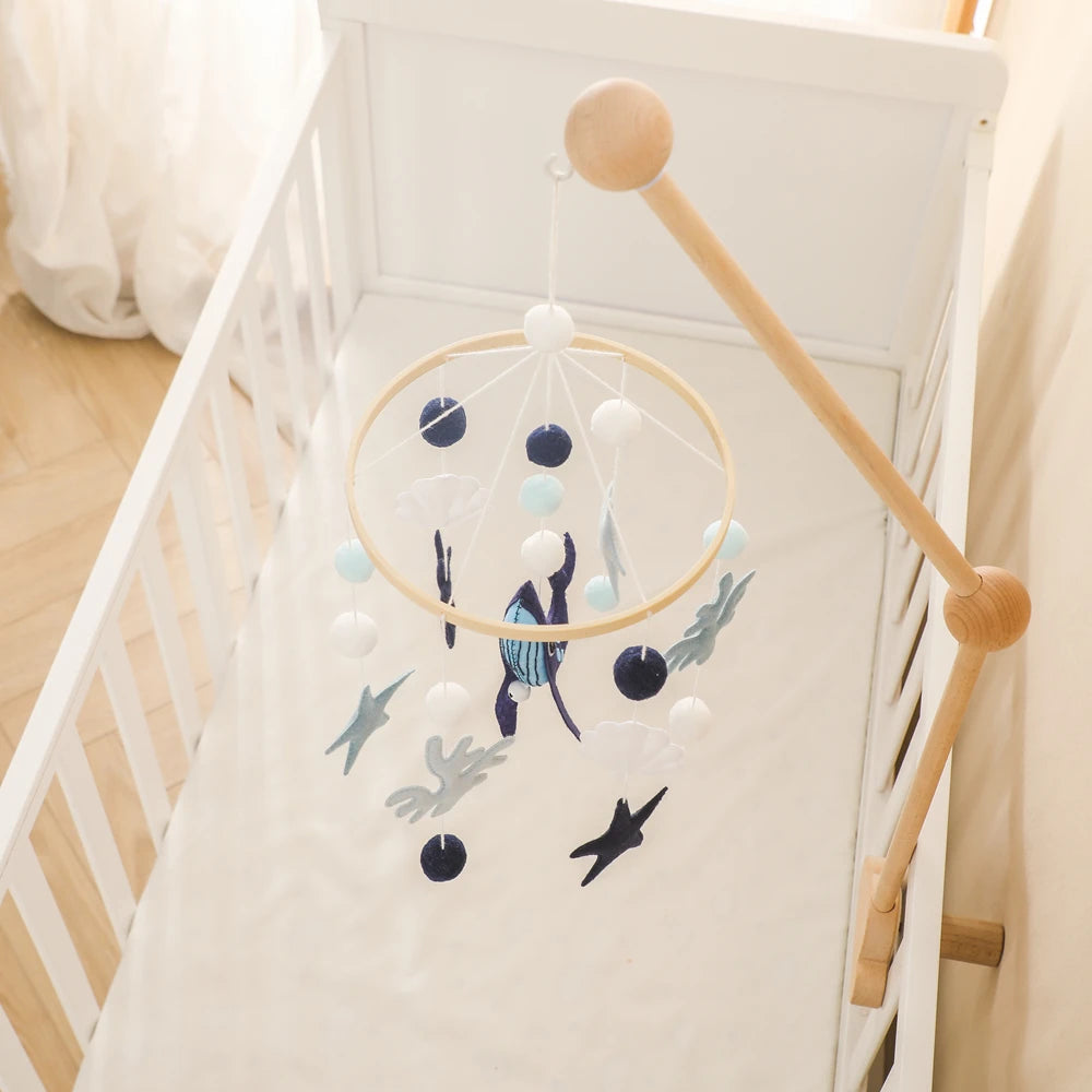 Blue Whale Baby Crib Mobile – Fabric & Bamboo Ring Nursery Decor for Newborns - I YAN