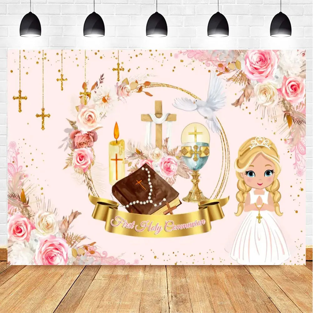 My First Communion Theme God Bless Boy Girls Party Decoration Supplie Grail God Bless Baptism Christening Baby Shower Background
