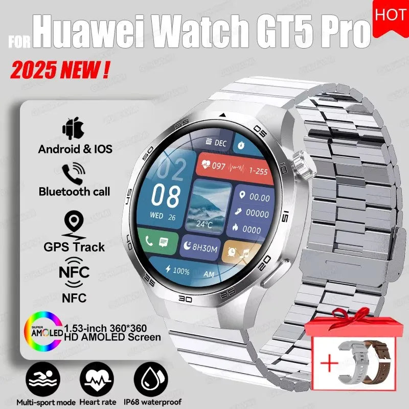 Watch 5 Pro GPS Track Compass Smart Watch Men 360*360 AMOLED Screen NFC BT Call Waterproof Health Monitor Man Smartwatches