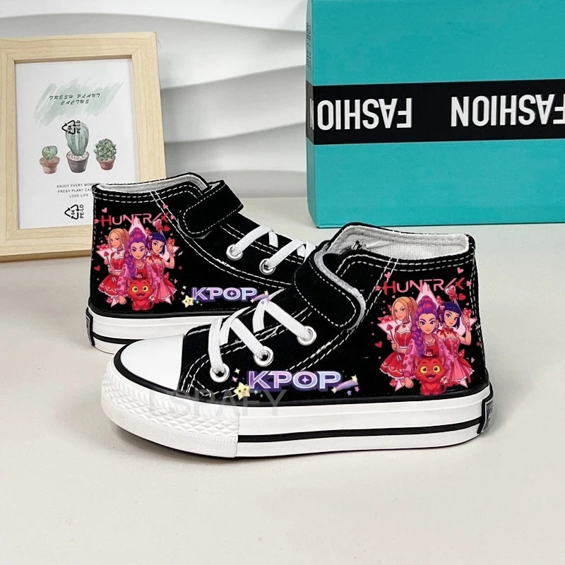 KPop Demon Hunter Canvas Shoes Student Casual Children Slip on Flat Board Shoes Kids Soft Bottom Non Slip Breathable Sneakers
