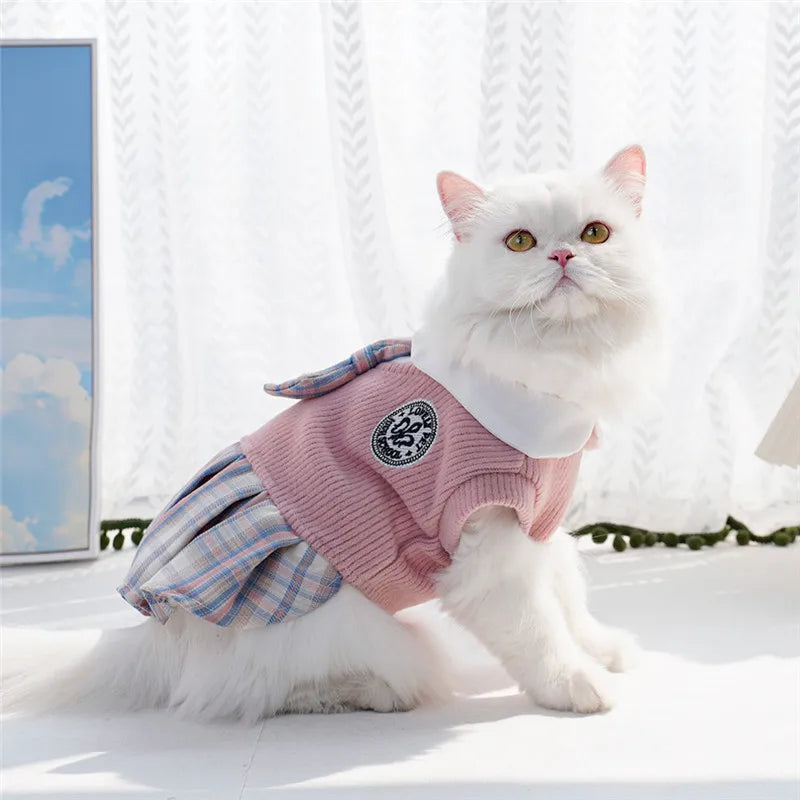 College Style Plaid Dog Dress – Cute Skirt for Small Dogs & Cats