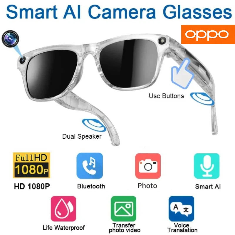 OPPO 4K HD AI Smart Glasses Photochromic Multifunction Bluetooth Calling Photo ChatGPT Music Control Translation Sunglasses NEW
