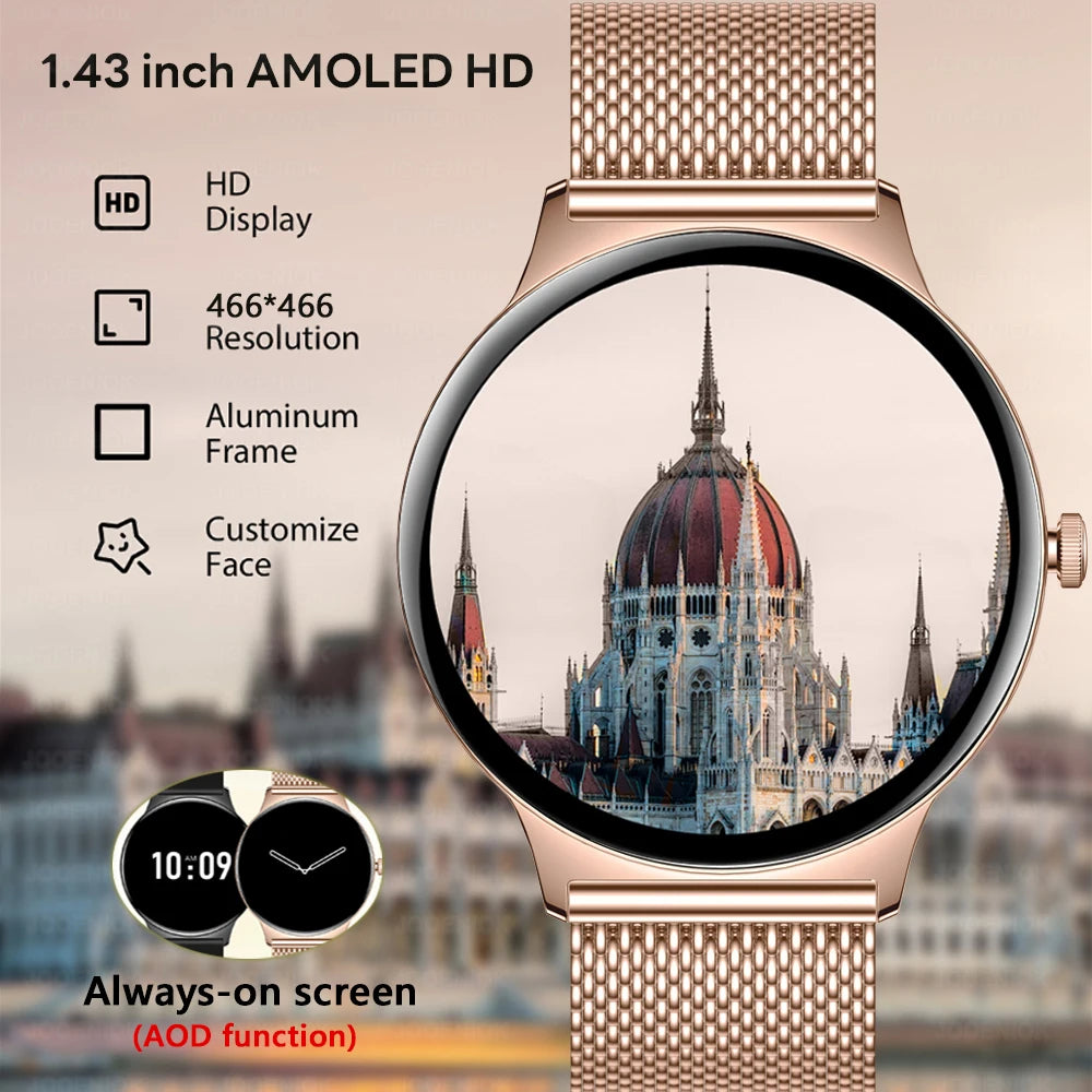 2026 New Ultra Slim AMOLED Smart Watch Women Screen Always Display Time Heart Rate BT Calling High-end Fashion Smartwatch
