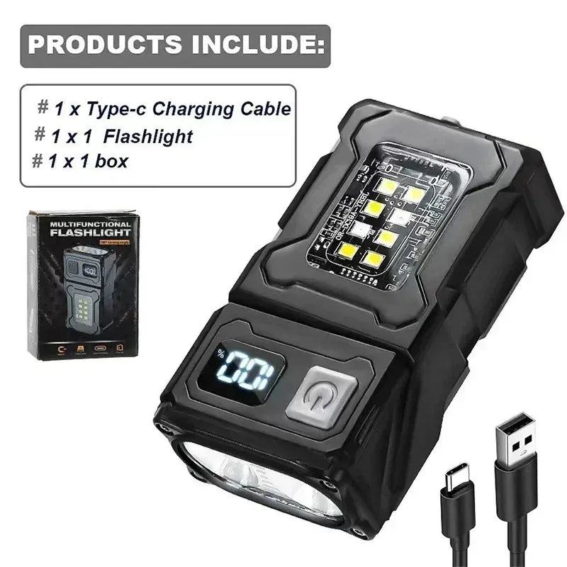 Tactical Edc Flashlight Light Portable Multifunctional Torch USB Rechargeable Outdoor Camping Emergency Light Fishing Lanter