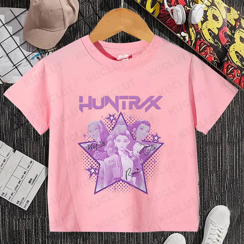Kawaii K-POP Demon Hunters Kids T-shirt Girl Boy Clothes Children Clothing Fashion Tops Cotton Sweet Gift Short Sleeve Costumes