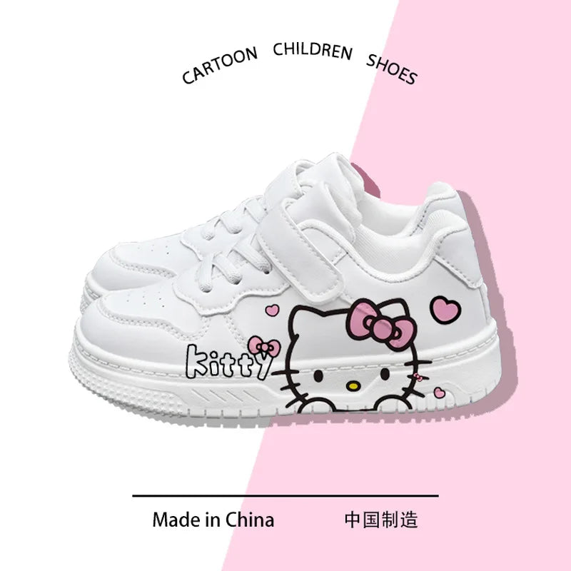 New Hello Kitty Girls Low Top White Sneakers Cute Cartoon Casual Shoes Fashion Canvas Shoes For School Kids Wholesale