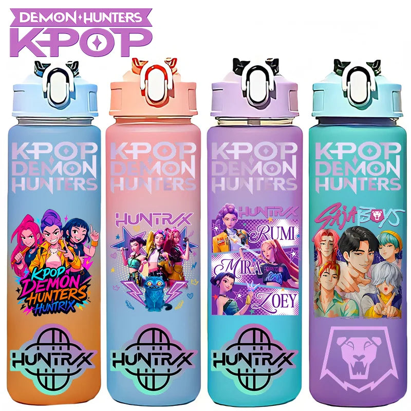 kpop 750ML Demon Hunters Bottle Gourde Gradient Color Water Cup Plastic Drinking Cup gradient straw cup gift