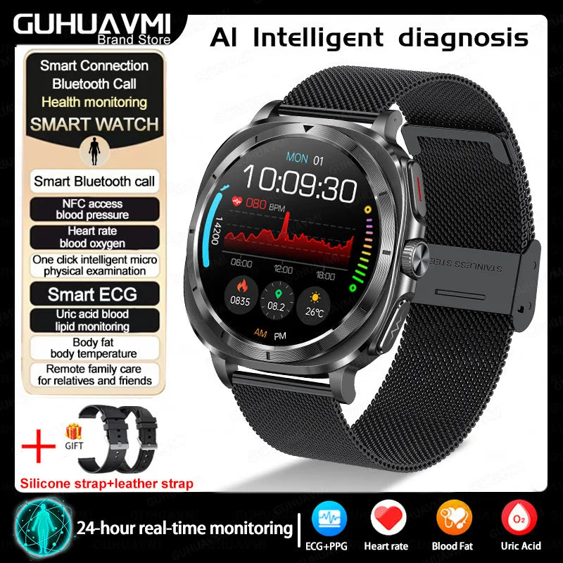 New Health Watch Uric Acid Blood Pressure Blood oxygen Body Analysis Body Fat SmartWatch ECG+PPG Bluetooth call Clock Women Men