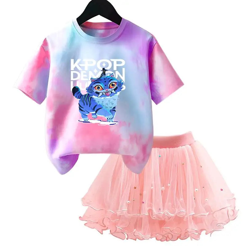 K-Pop Hunters Zoey Mira Rumi Kids T Shirt Summer Girl Outfit T-shirt +Tutu Skirt Princess Clothes Suit Party Clothing Set