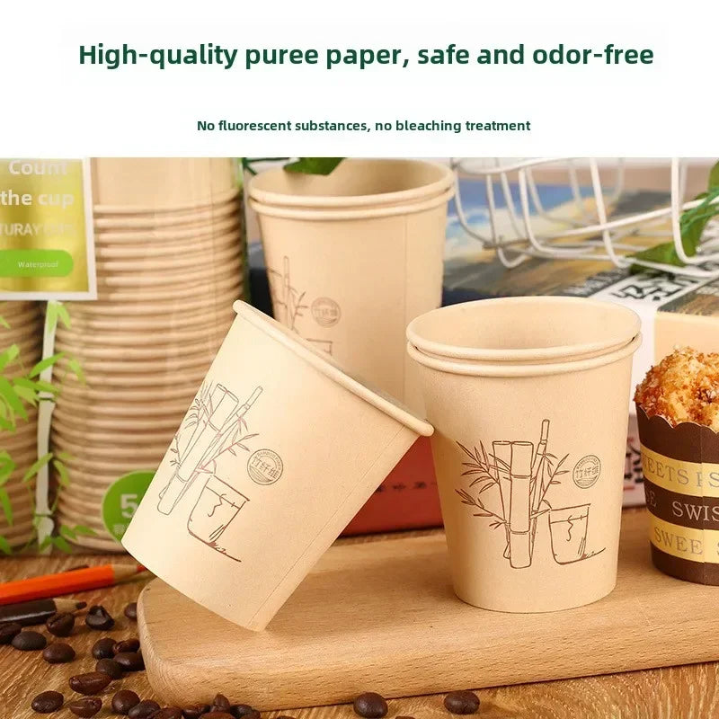 50 Pcs for Office Food Grade Water Cup,Thickened Paper Fiber Paper Cups, Disposable Paper Cups, Natural Bamboo Fiber Cups Hot