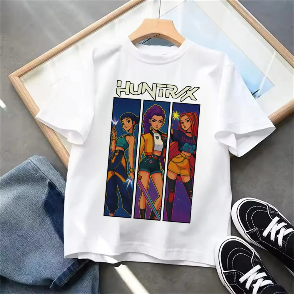 Summer 2025 New KPop Demon Hunters Kids Girls Boys T-shirt Children's Clothing T Shirt Casual O-Neck Short Sleeve Tops