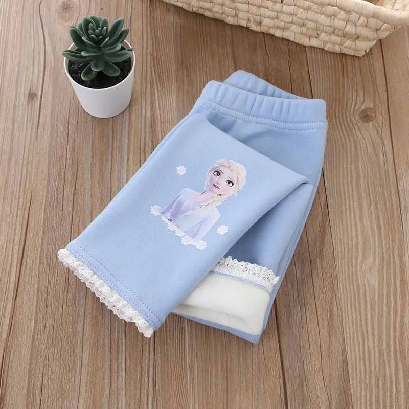 Disney Frozen Elsa Princess Girls Cotton Pants Baby Girls Winter Velvet Warm Long Pants Children's Cartoon Outerwear Leggings