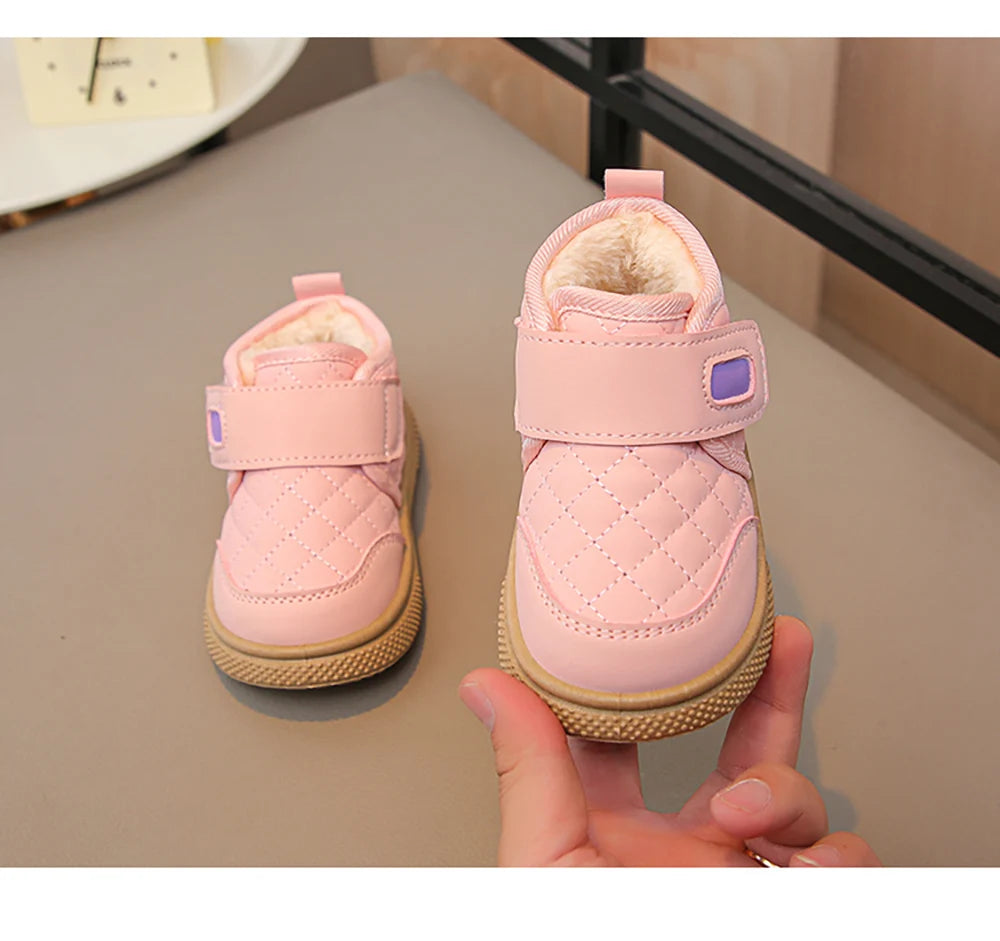 Winter Plush Boots For Children PU Leather Boy's Girl's Cotton Shoes Thick Warm Kid's Snow Boots Faux Fur Boots For Kids