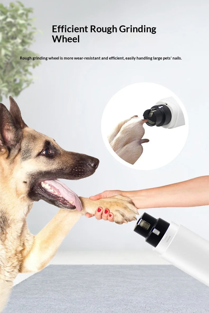 I YAN electric pet nail grinder for dogs and cats, quiet rechargeable nail trimmer with LED light and safety guard.