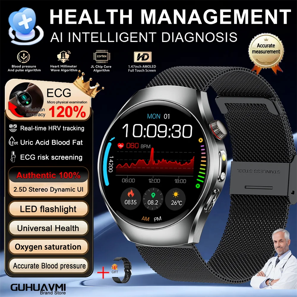 New Brand 2026 upgrade Health Check Smart Watch ECG Blood Lipid Uric Acid Body Fat Sport Waterproof HD Call SmartWatch Man Women