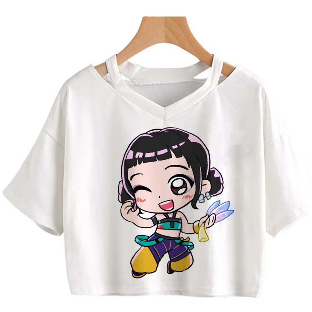 Kpop Demon Hunters Girls O-Neck Casual Women Summer Shirts Crop T-shirt