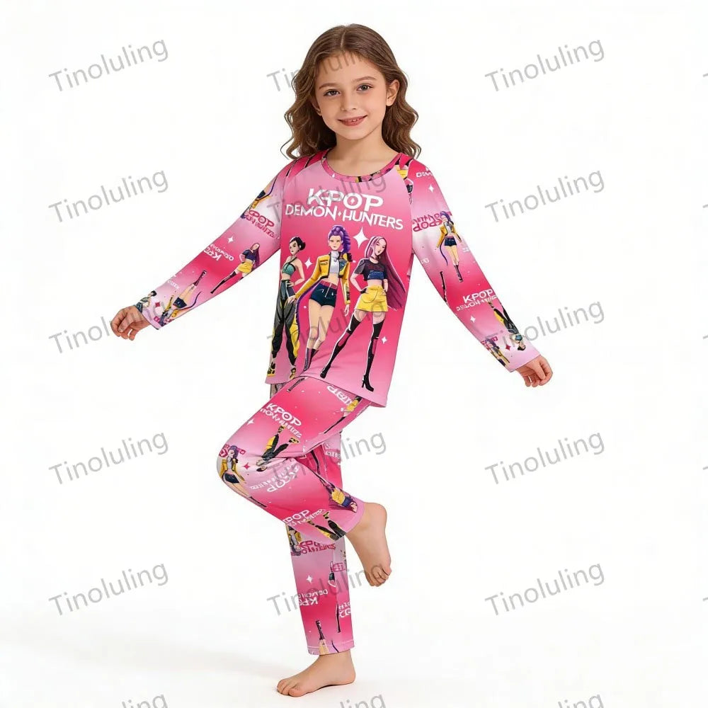 KPop Girls Pyjamas Suit Kids Pajamas Set Long Sleeve Girls Clothing 2pcs Children's Sleepwear Cartoon Boys Nightwear 3-14Y