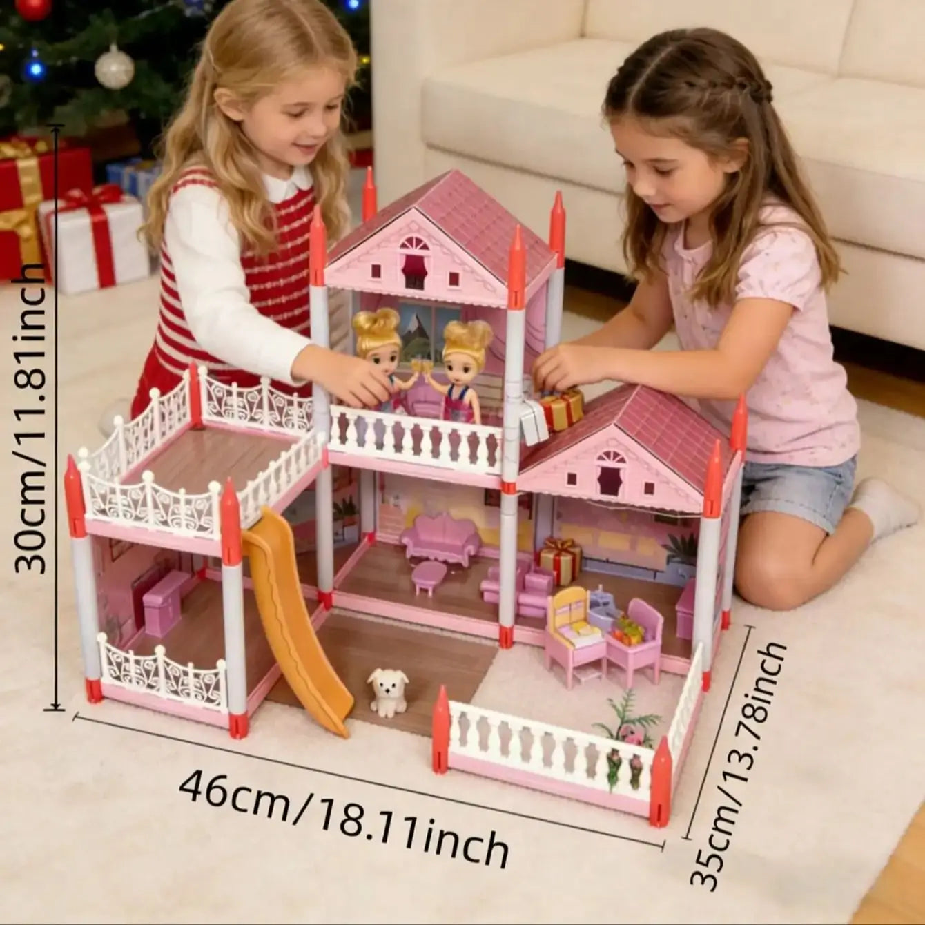 I YAN Villa Dollhouse Playset featuring a DIY castle, furniture, and educational puzzle toy for kids, ideal for children's day gift
