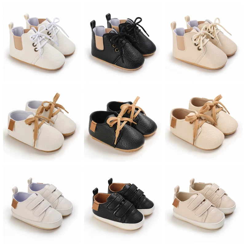 New Baby Shoes Retro Leather Boy Girl Shoes Multicolor Toddler Rubber Sole Anti-slip First Walkers Infant Newborn Moccasins