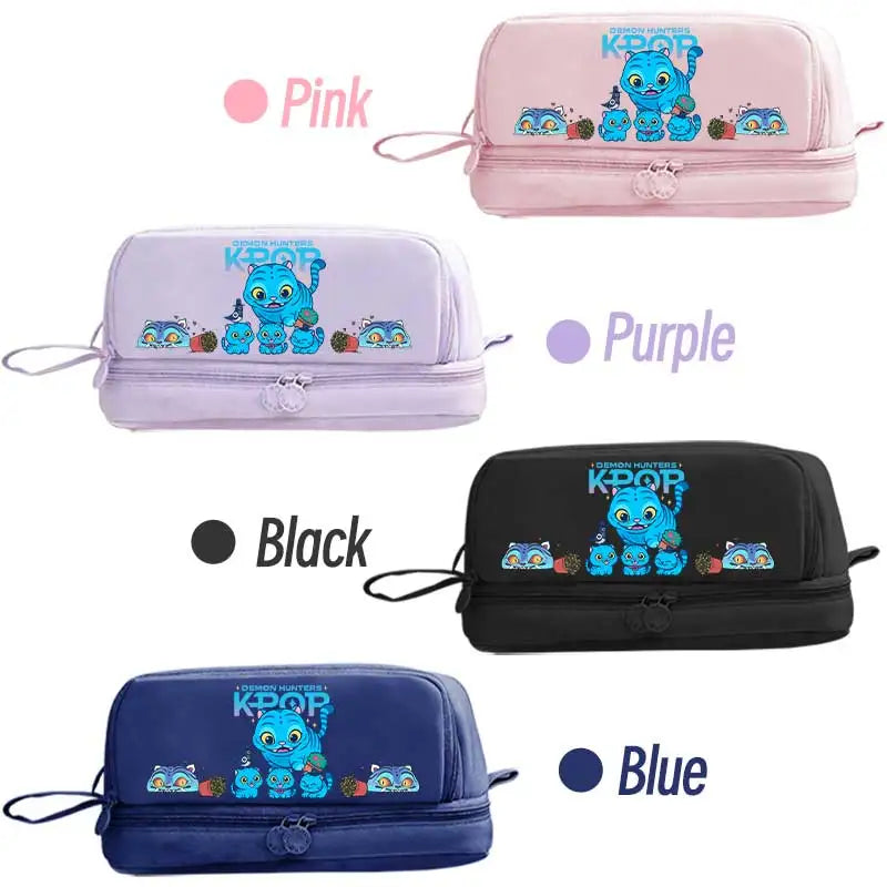 Kpop Demon Hunters pencil case by I YAN, double-layer anime stationery bag with demon hunter design for kids' school supplies
