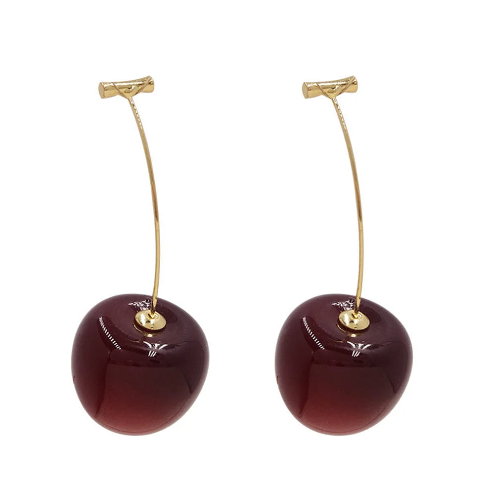 Sweet Red Cherry Earrings Ladies Fashion Delicate Fruit Design Drop Dangle Earrings Wedding Party Korean Ear Jewelry Gift
