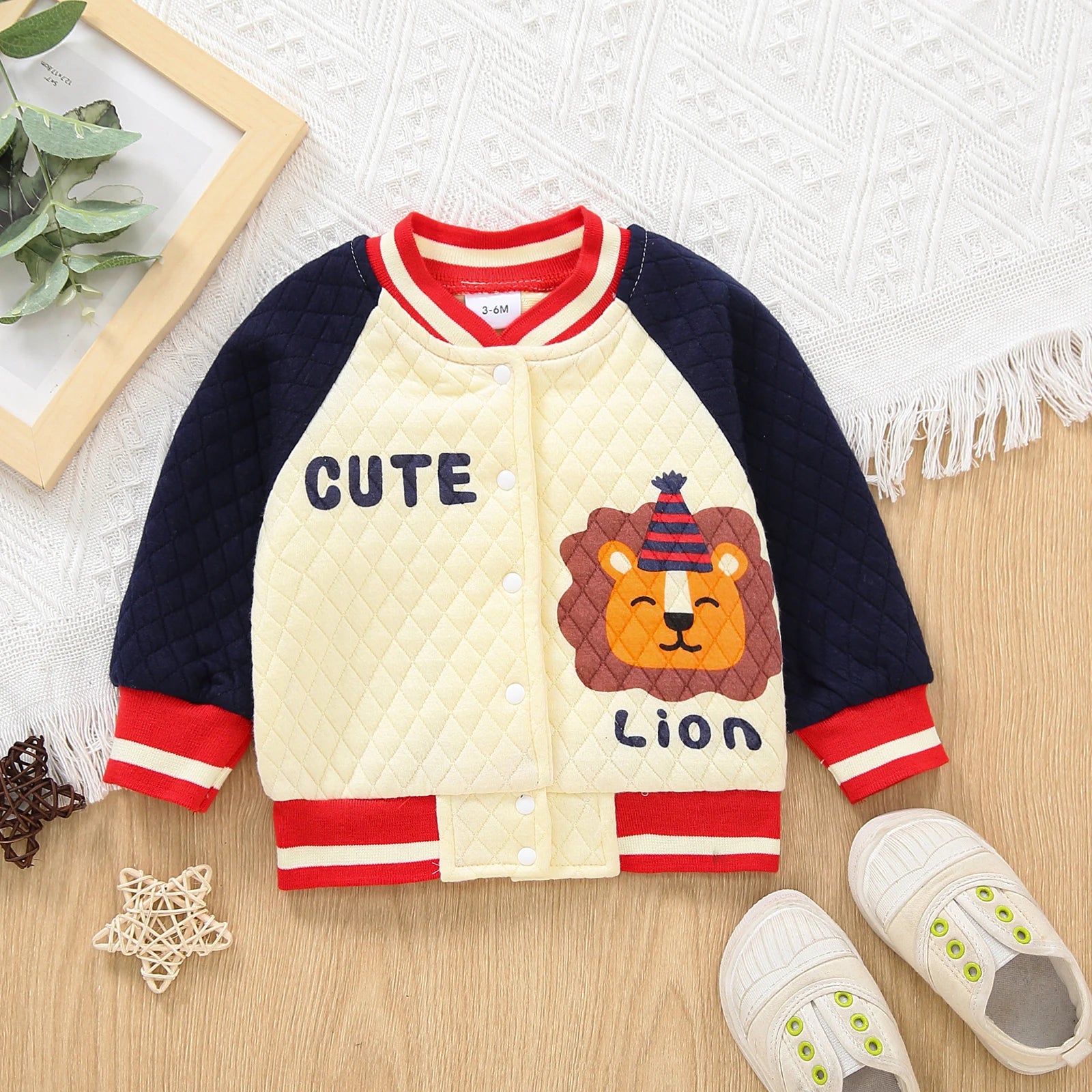 Unisex Baby Elephant (Lion) Print Baseball Jacket Autumn Winter Outerwear for Toddlers Boys Girls Soft Cotton Padded Coat
