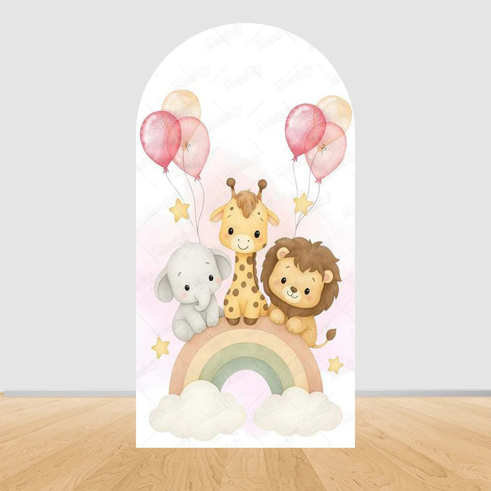 Jungle Animals Party Wild One Baby Shower Arch Cover Backdrop for Boy Birthday Cartoon Animal Truck Background Wall Decoration