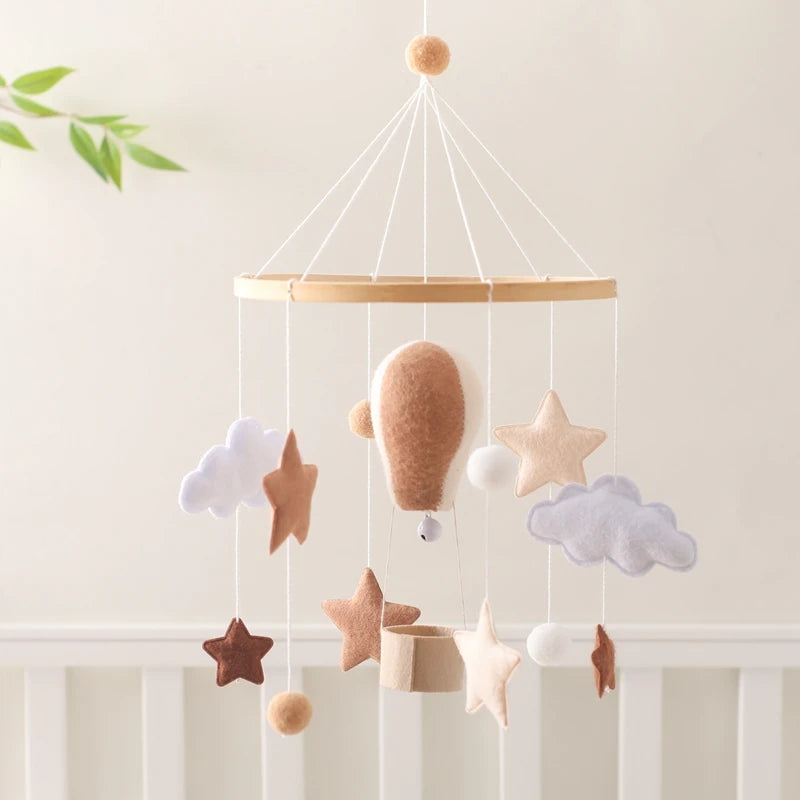 Hot Air Balloon Wooden Baby Crib Mobile – Musical Bed Bell & Rattles for Newborns 0–12M - I YAN