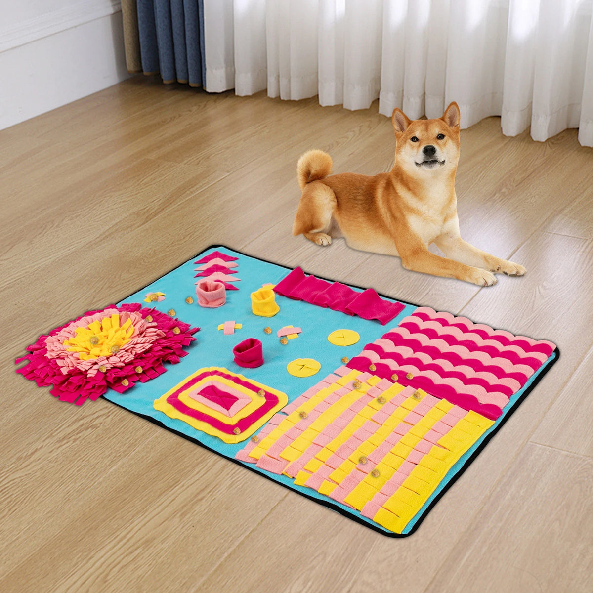 Large I YAN fleece dog snuffle mat, 70x105cm, interactive slow feeding puzzle mat for dogs, made of soft fleece material.